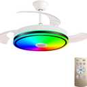 42'' Retractable Hanging Fan with Lights, Smart Fan Light with Bluetooth Speaker, App Control for Dimming & RGB Color Change Reversible Bedroom Living