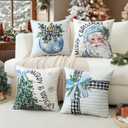 2 x Artscope Christmas Throw Pillow Covers 16x16 Inch Set of 4, Santa Claus Merry Bright Xmas Tree Ball Holiday Decoration Pillow Cases for Christmas Home Decor-Blue