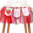 Strawberry 1st Birthday High Chair Banner, Strawberry Themed "One" High Chair Garland Decoration for First Birthday Party, Sweet Berry Decor for Smash Cake Backdrop Photo Props Party Supplies