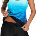 Tempt Me Two Piece Tankini Swimsuits for Women Tummy Control Bathing Suit with Shorts Athletic Two Side Pockets Swimwear (Blue Gradient,Medium)