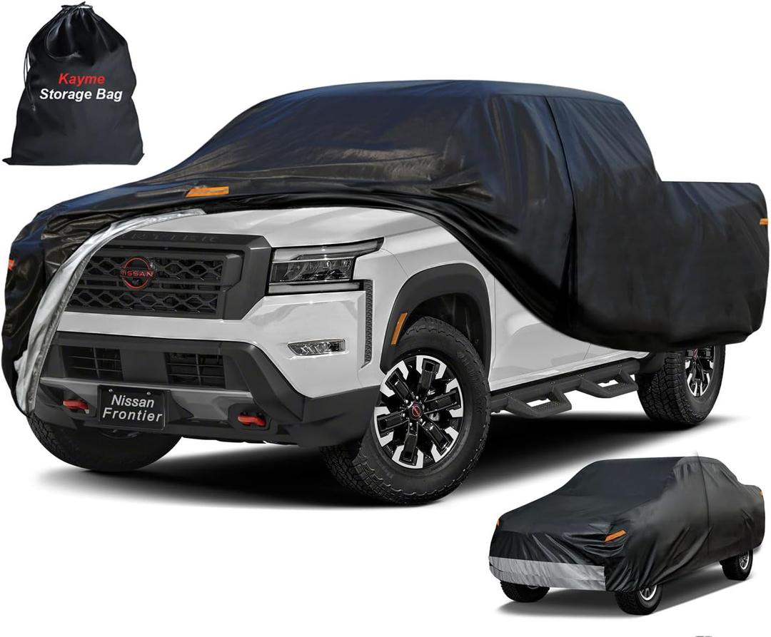 Kayme Truck Cover Custom Fit Nissan Frontier(2021-2025) King/Crew Cab Short Bed. Full Exterior Heavy Duty Outdoor Pickup Truck Car Cover Waterproof All Weather.Car Tarp for Wind Sun Dust Protection. (PE-Black)