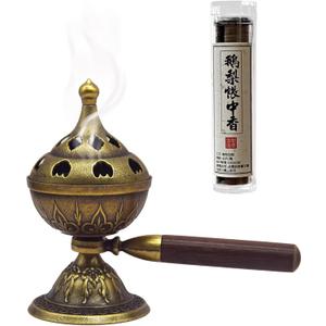 Handheld Incense Burner with 360 Rotating Handle-Chinese Bronze Style Holder for Incense Coils, Yoga Meditation, Home Office Desk Decor
