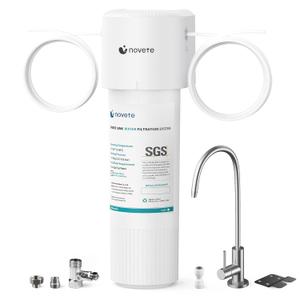 NOVETE Under Sink Water Filter, 3-Years, 30000 Gallons, Reduce 99.5% Chlorine, PFAS, Bad Taste, NSF/ANSI 42/372, Water Filtration System with Stainless Faucet, USA Tech, Do Not Reduce TDS, UWF0A-KPC (White)