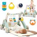 Jovow 2 in 1 Baby Gym with Walker,Baby Play Mat with 4 Infant Learning Sensory,Double-Sided Multifunctional Removable Play Piano Panel,Sit-to-Stand Learning Walker for 0-24 Months Boy Girl [White]