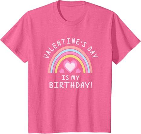 Girls Valentine's Day Birthday Rainbow T-Shirt, Pink Heather 