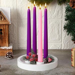 7 Inch Christmas Advent Candle Holder with 12 Taper Candles Candlestick Advent Wreath Candleholder Tray for 4 Candles Christmas Table Centerpiece Party Decorations(White,Classic)