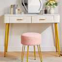 IBUYKE Teddy Velvet Storage Footrest Stool Ottoman, Makeup Vanity Stool Side Table with Removable Cover, Golden Steel Legs, Coffee Table Top Cover, Pink WBD010P