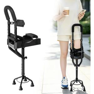 Hands Free Knee Crutch with 4-Prong Stable Base, Lightweight Aluminum Leg Support for Foot & Ankle Surgery Recovery, Left or Right Leg Walker Alternative with Replacement Pad Set,