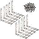 10 Pack L Bracket Corner Braces 4 Inch Stainless Steel Heavy Duty Shelf Bracket for Wood Shelves, Wall Hanging Support 90 Degree Joint Right Angle Brackets with Screws