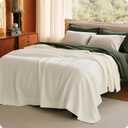 Bedsure 100% Certified Organic Cotton Blanket - King Size, Soft & Breathable Luxury Blankets for Bed, All Seasons Waffle & Herringbone PureWoven Textured Thermal Blanket for Adults, Kids, White