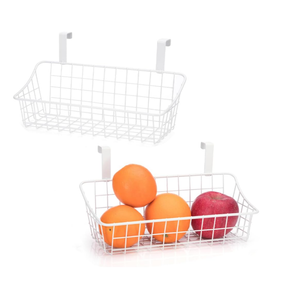 White Basket with hook Grid Storage Basket,Hang it behind a door or on a railing,Over the Cabinet Door,2 Pack