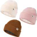 FURTALK Baby Beanie Fleece Lined Toddler Winter Hat Boys Girls Knit Warm Beanies Kids Ski Hats for 0-8 Years (6-36 Months, Beige+pink+caramel)