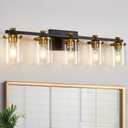 Ralbay Black Gold Bathroom Vanity Light 5 Lights Edison Vintage Bathroom Light Fixtures, Black/Gold with Clear Glass Bathroom Wall Light Fxitures