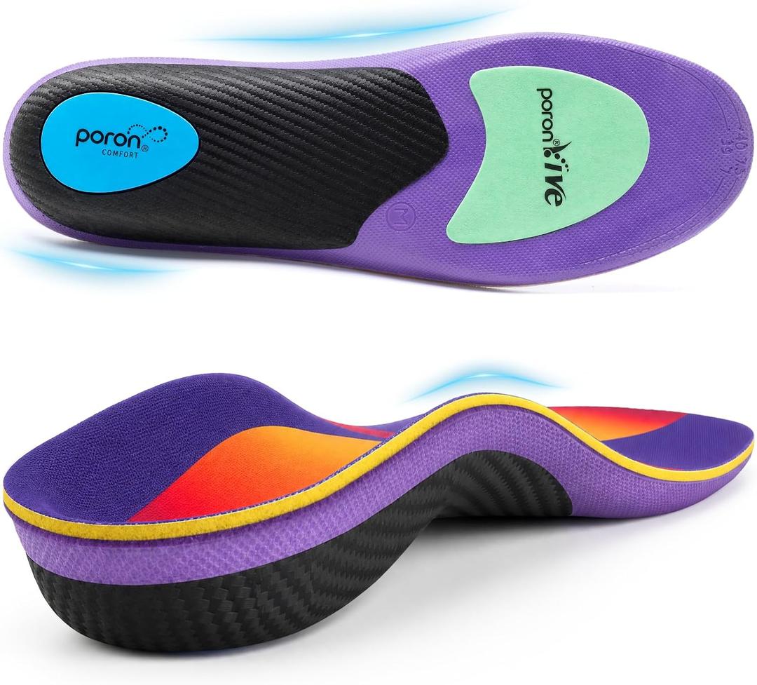 Professional Medium Arch Support Shoe Inserts, Over 230+ lbs Plantar Fasciitis Insoles for Women and Men, Flat Feet Orthotics Insert Athletic Shoe Insole (Purple, XL)