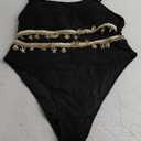 Women's Plus Size 2 Piece Bikini Set Boho Shell Chain High Waisted Modest Swimsuit Bathing Suit (XX-Large Plus, Black)