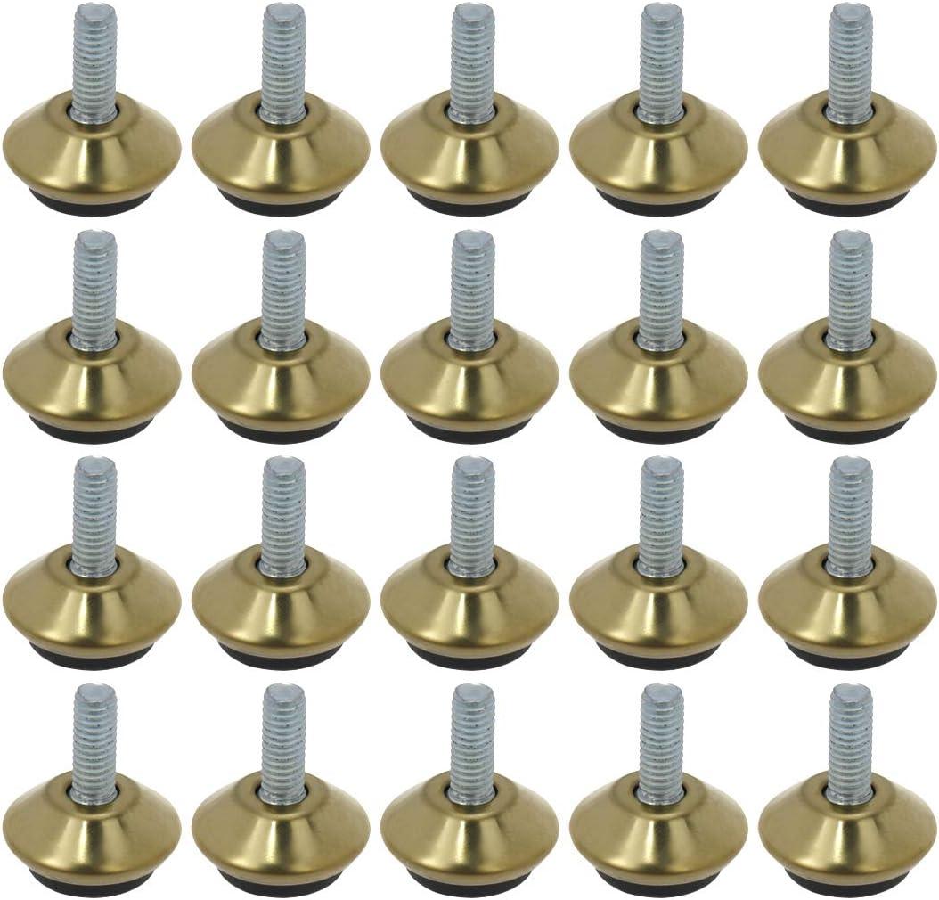 20Pcs M6 Swivel Furniture Leg Levelers 1" Height Feet Glide Adjustable Leveling for Tables Chairs Cabinets Riser (Gold) (M6 x 1-Inch Height)