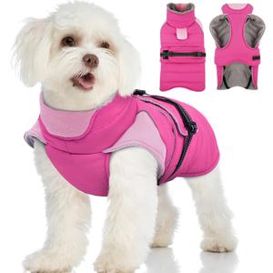 MIGOHI Warm Dog Jacket - Waterproof Small Dog Coat with Furry Collar, Windproof Dogs Fleece Vest, Reflective Cold Weather Coats for Small Dogs, Adjustable Buckle,Poodle,S,Rosepink