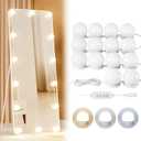 Yarnock 14 Bulbs LED Vanity Lights for Mirror, 3000K 4000K 6500K & 10-Brightness, Wire Length Adjustable, USB Cable, Hollywood Mirror Lights for Makeup Dressing Room Bathroom, White