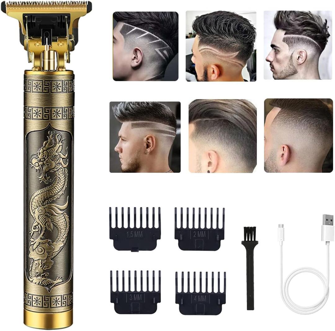 Hair Clippers for Men, Cordless Electric Hair Trimmer Rechargeable Beard Trimmer Shaver, Electric T Blade Trimmer Zero Gapped Edgers Hair Cutting Kit with Guide Combs(Dragon)
