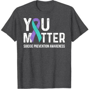 Suicide Prevention Awareness Teal & Purple Ribbon You Matter T-Shirt (Small, Black)