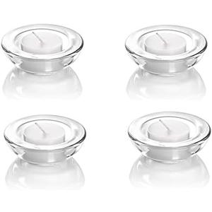 4 Pack, Clear Tealight Candle Holders, 3" Round Chunky Glass Candle Holder