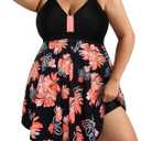 Hanna Nikole Womens Plus Size Swim Dress Swimsuit One Piece Tummy Control Bathing Suit Flowy Body Shaping Swimwear (Small, Orange Floral)