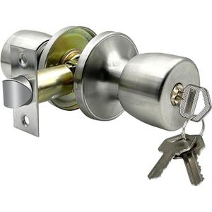 JO.KO 2 Pack Door Knob with Lock and Key, Round Ball Lock Interior/Exterior Door Knob for Bedroom Or Bathroom/Entry Door Handle (2Pack)