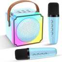 Mini Karaoke Machine for Kids and Adults,Portable Bluetooth Karaoke Speaker with 2 Wireless Microphones, Kids Karaoke Machine for Home Party,Birthday Gifts for Girls BoysBlue