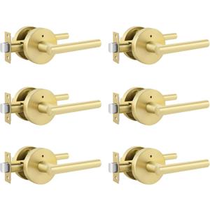 Goldenwarm Gold Door Handles Interior, Zinc Alloy Heavy Duty Brushed Gold Interior Door Handles for Bedroom Bathroom, Modern Round Privacy Door Levers (6 Pack)