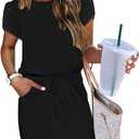 ETCYY NEW Womens Summer Dresses Tie Front Chic Mini Dress Petal Short Sleeve with Pockets, Solid Black, M