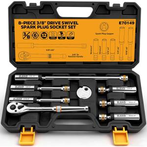 8-Piece 3/8" Drive Magnetic Swivel Spark Plug Socket Set, 5/8", 9/16", 14mm, 16mm, Include Ratchet Handle & Spark Plug Gapper, 6 & 12 Point CR-V Spark Plug Removal Tool