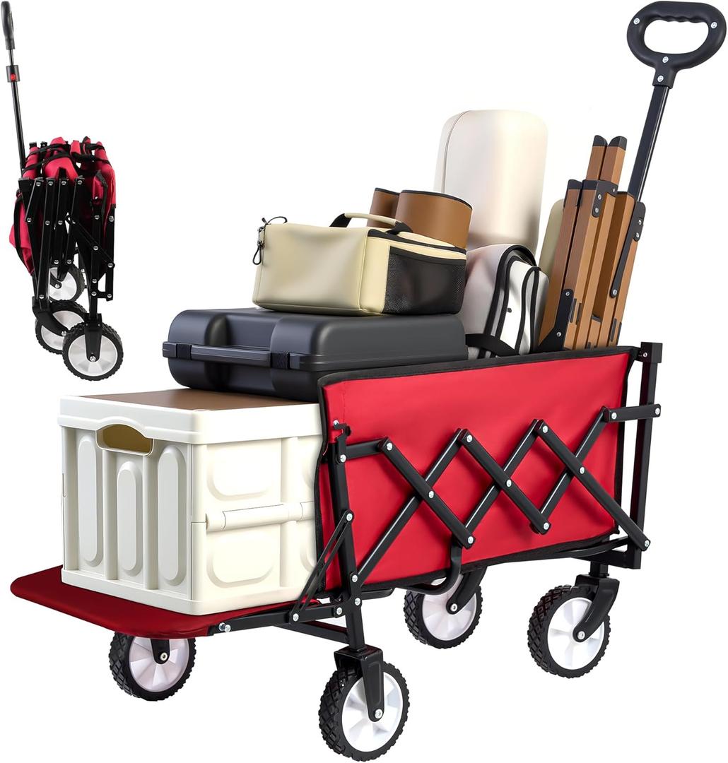 MAZING Collapsible Foldable Wagon with Tailgate Extended, 300lbs Heavy Duty Portable Lightweight Utility Folding Wagon Cart for Grocery, Camping, Garden, Fishing