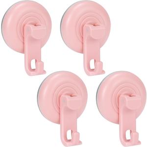 TACGEA Suction Cup Hooks for Shower, Powerful Vacuum Shower Hook for Towel, Robe, Loofah - Reuseable and Removeable Bathroom Hook, Pink, 4 Pack