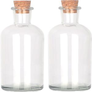 Magic Season Decorative Glass Bottles with Cork Stoppers (8.5 fl oz. Round Bottles / 2 Pcs)