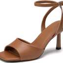 Athlefit High Heels for Women Square Open Toe Mesh 3-Inch Stiletto Heels Ankle Strap Summer Heeled Sandals for Wedding Party, 7