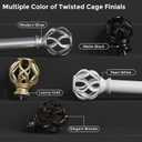 Black Curtain Rods for Windows, Matte Black Decorative Window Treatment Rods, 1 inch Metal Adjustable Heavy Duty Drapery Rods 48 to 84 Inch, Splicing Drapery Rods with Twisted Cage Finial