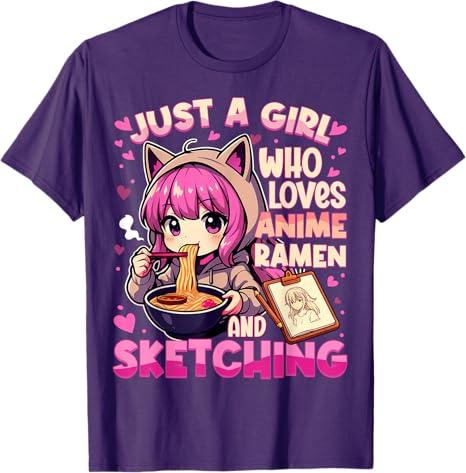 Just A Girl Who Loves Anime Ramen and Sketching Japan Anime T-Shirt, Small