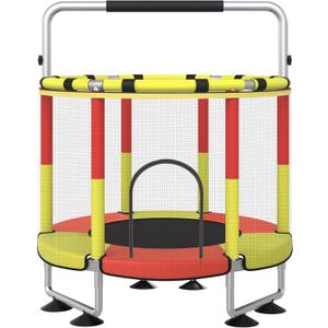 Trampoline for Kids, Upgrade Full Anti-Rust 440lbs Indoor Outdoor Toddler Trampoline with Net, 55" Adjustable Baby Toddler Trampolines Accessories Dart Board (48", Red Yellow)
