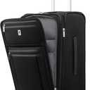 LEVEL8 Carry On Luggage Airline Approved with Compartment, Softside Expandable Rolling Suitcase with Spinner Wheels, Black, Carry-On 20-Inch