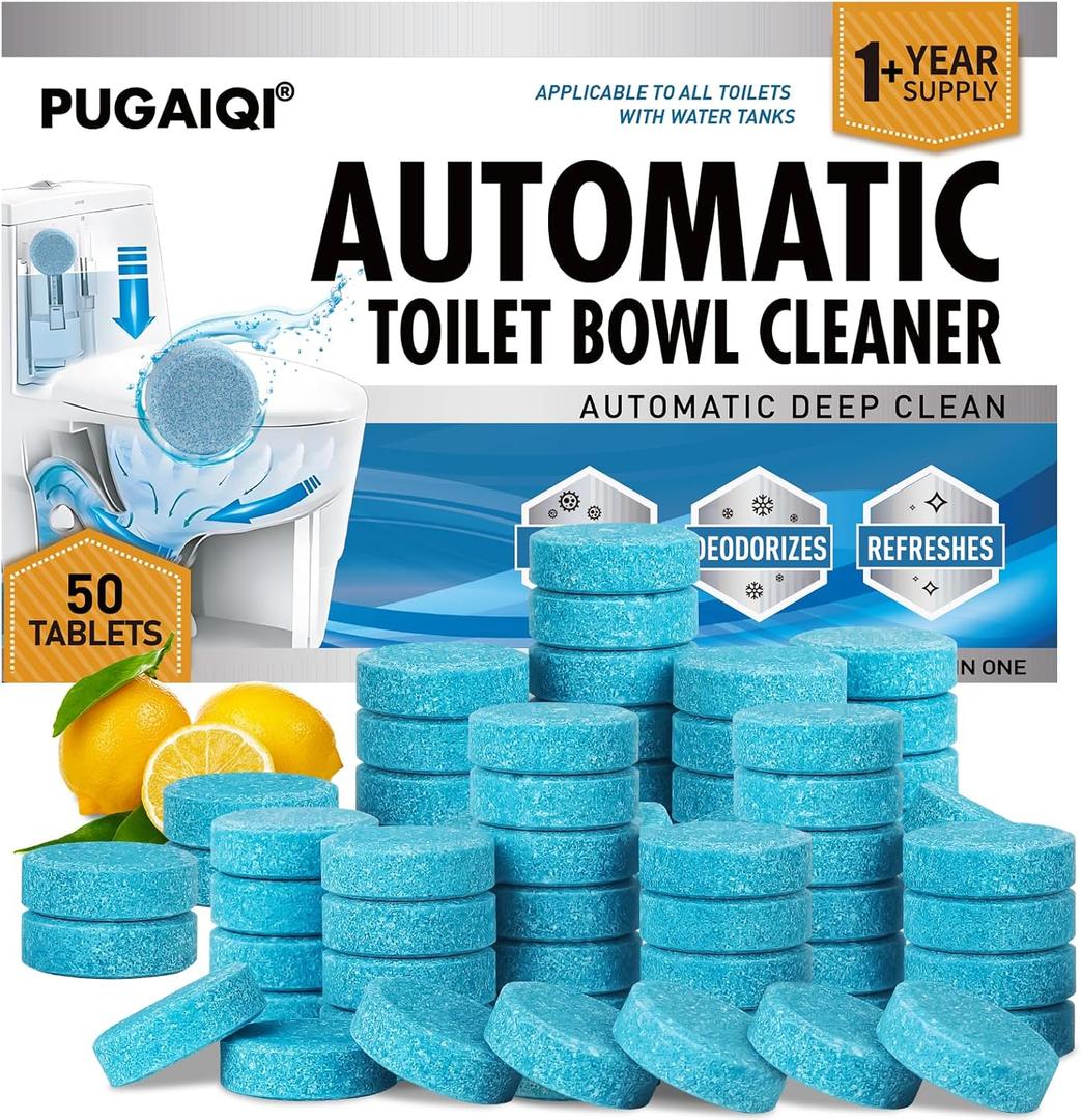 Automatic Toilet Bowl Cleaner Tablets,Blue Toilet Seat ,Continuous Cleaning, Descale & Deodorize, Septic-Safe, Fresh Scent, Drop-In Tank Cleaner Effective to Use Works with Toilets 50 Pack-Automatic
