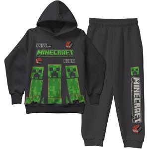 Minecraft Boys 2-Piece Fleece Sweatshirt and Pants Set, Pullover Hoodie and Jogger Bundle for Kids (5-6, Charcoal)