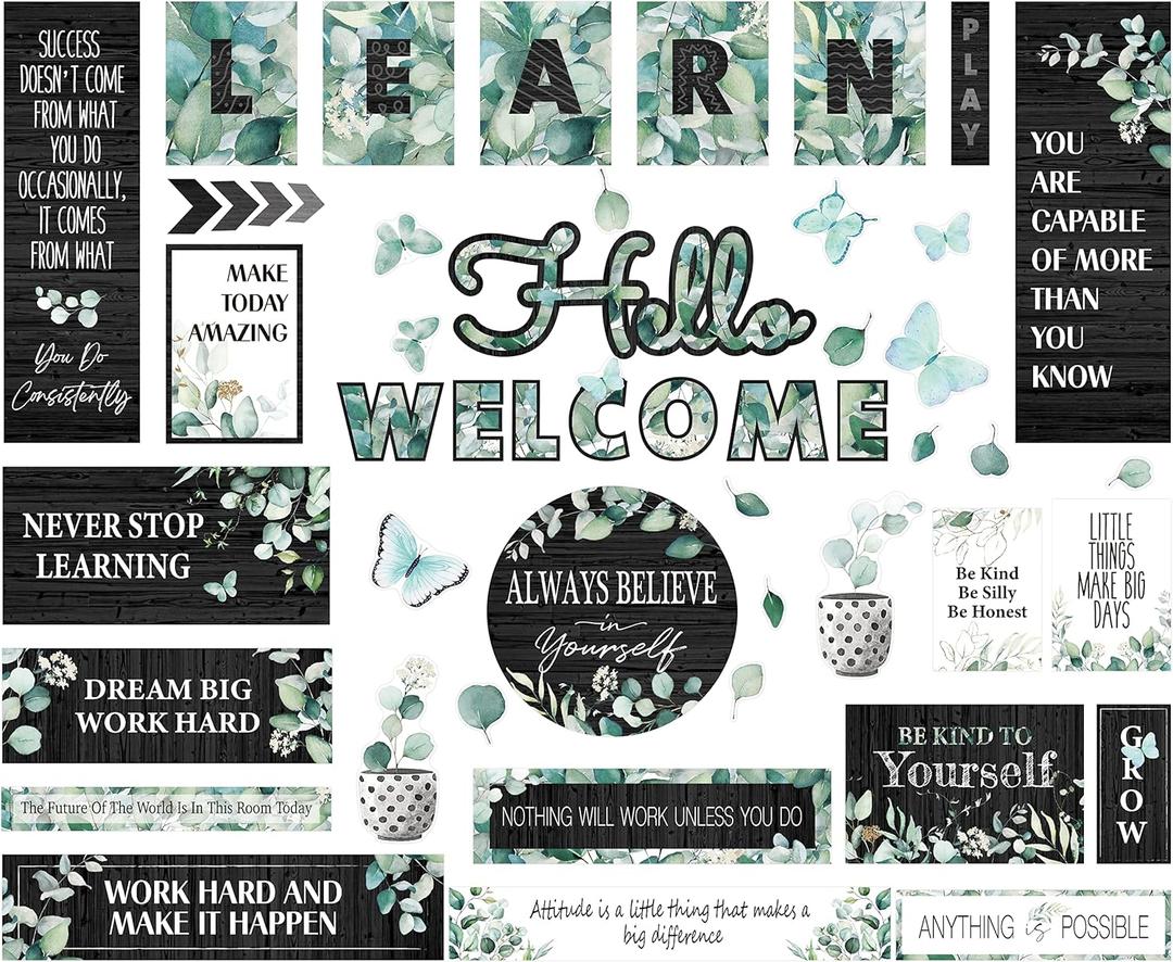50PCS Modern Farmhouse Bulletin Board Decor, Inspirational Wall Decorative Sign Positive Saying Posters Growth Mindset Accents Set for Middle High School Classroom Home Teachers Parents Students