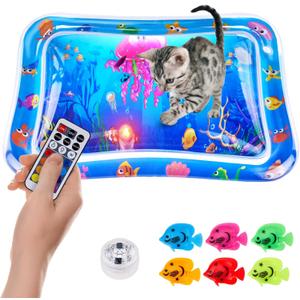 New Multi-Color Lighted Cat Water Mat,Thickened Anti-Scratch Leak Proof Cat Water Sensor Play Mat with Floating Fish,Interactive Cat Toy for Indoor Cats to Swatting,Exercise,Hunting,Kitten Toys