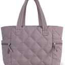 Prite Quilted Tote Bag for Women, Lightweight Puffer Tote with Zipper, Travel Work Nurse Gym Bag(Purple)