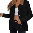 luvamia Jean Jacket Women Trendy Button Down Contrast Corduroy Collar Casual Loose Fit Denim Barn Jackets with Pockets (Large, Black)