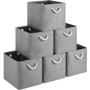 13x15x13 Storage Cube Bins, Heavy Duty Foldable Fabric Storage Bins with Handles and Metal Frame, 6 Pack Large Closet Organizer Bins for Clothes, Socks, Towels, Grey