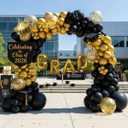 Graduation Balloon Arch Kit - 115Pcs Black Gold Graduation Balloon Garland with GRAD Letters and Star Foil Balloons for Class of 2026 Grad Prom Party Decor