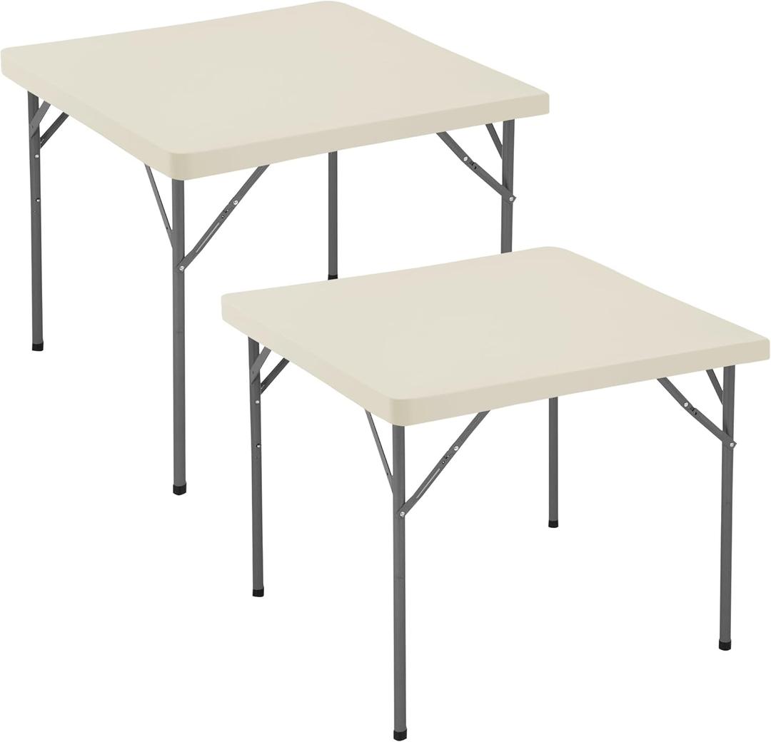 Square Fitted Tablecloth 34x34 Inch-2 Pack Cream Elastic Spandex Table Cover-Small Stretch Card Folding Table Cloths Topper Cap for Kitchen Dining Picnic Patio Outdoor Party Tables