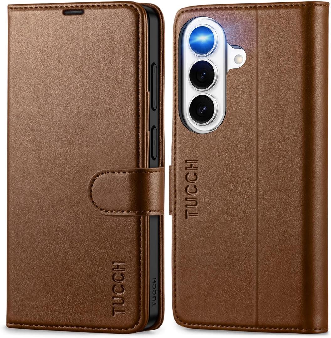 TUCCH Case Wallet for Galaxy S26 5G, Kickstand [RFID Blocking] 3 Card Slot Magnetic PU Leather Protective Flip Cover with [TPU Shockproof Interior Case] Compatible with Galaxy S26 6.3" 2026, Brown