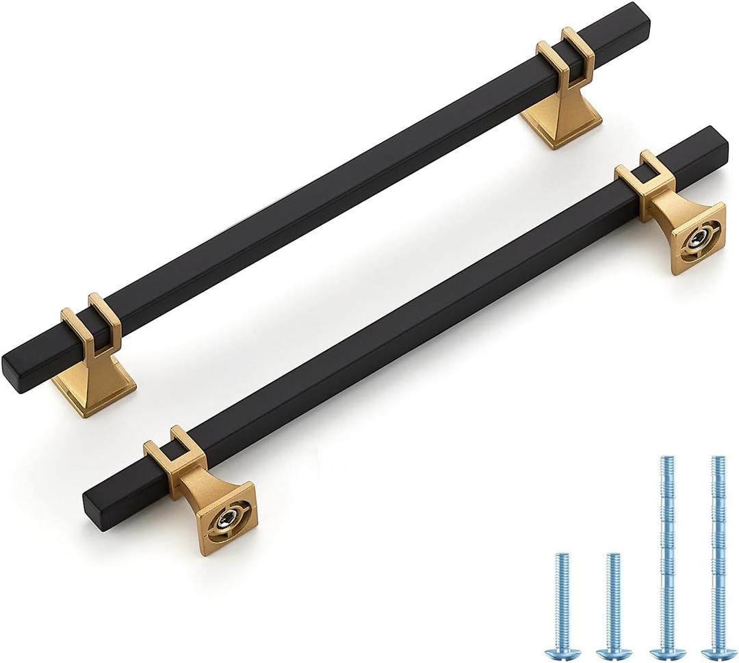 HOME EDIT 5 Pack 7-1/2 inch Black & Gold Cabinet Handles Square Zinc-Alloy Pulls for Kitchen Dresser Closet and Bathroom Cabinets Hardware